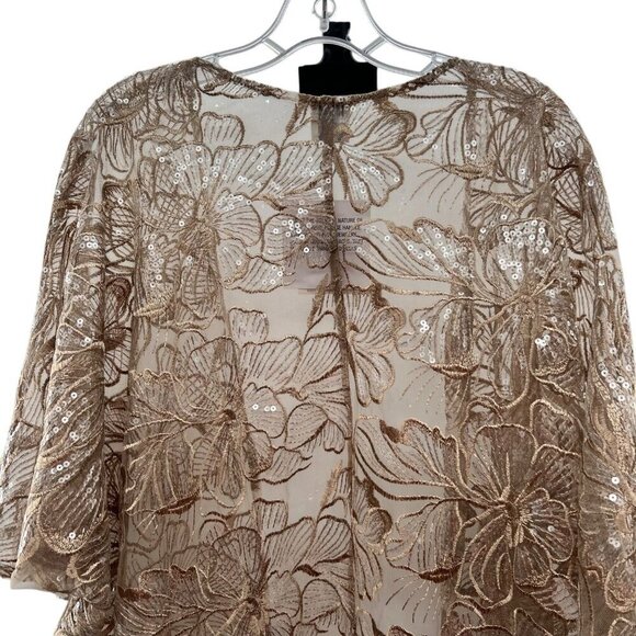 Anne Klein Women's Sheer Floral Sequined Open Front Top Latte Size S/M New - Picture 7 of 9